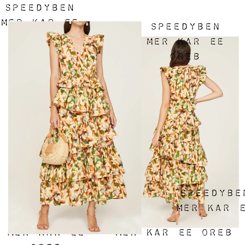 Marie Oliver Marisol Dress Floral Ruffles Maxi Dress US 4